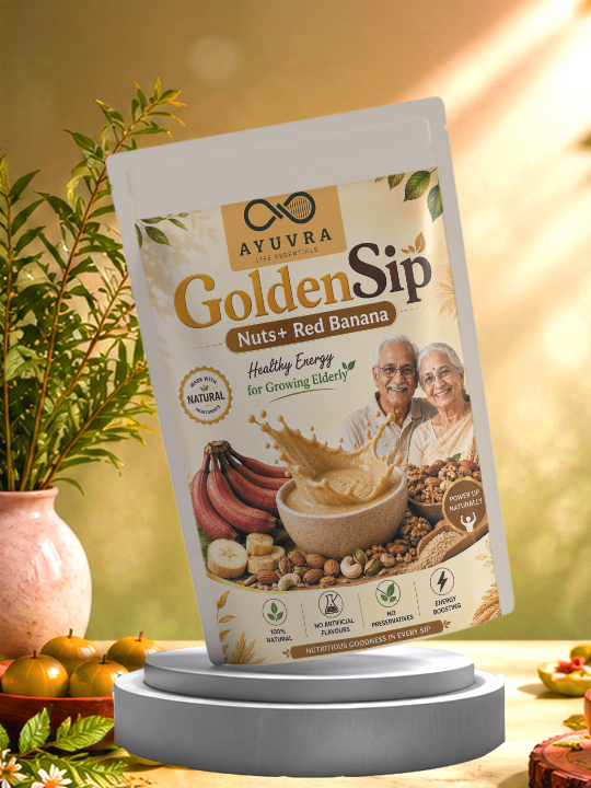 Ayuvra Golden Sip package with a natural background